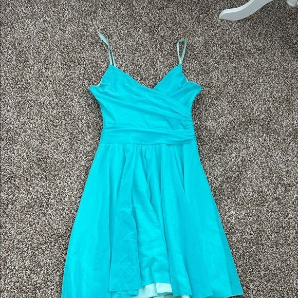 Vintage Necessary Objects Turquoise Faux Wrap Mesh Formal Midi Dress - Picture 9 of 15